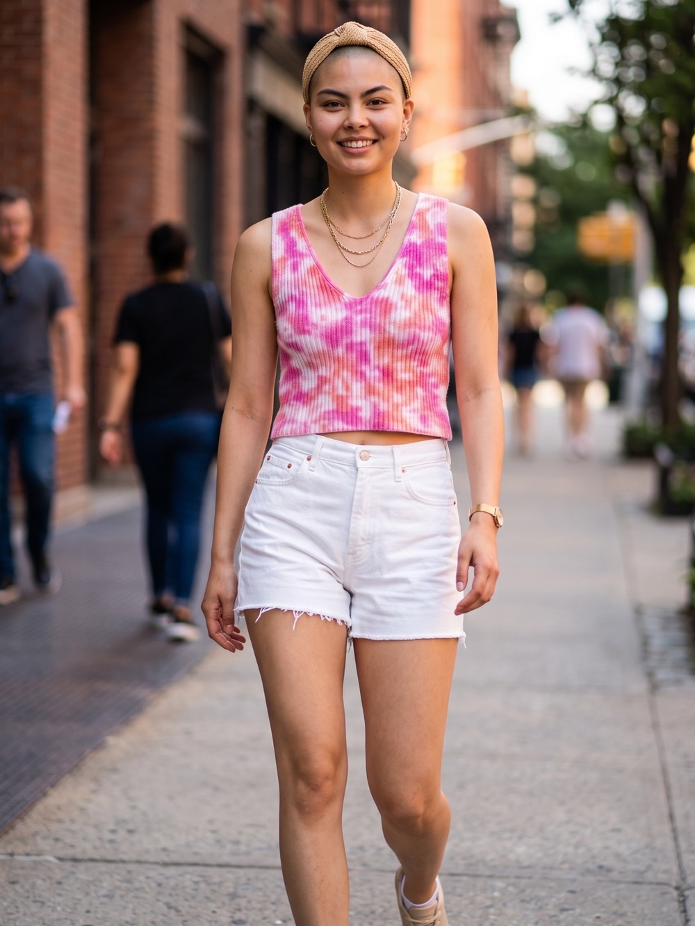 Pink Tie-Dye Ribbed V-Neck Crop Tank